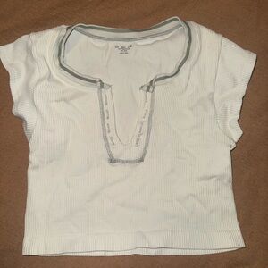 Urban Outfitters White Ribbed Short Sleeve Top